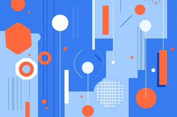 Abstract Geometric Background,  Blue, Orange, and White Shapes