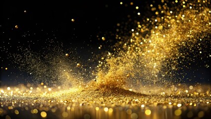 Gold glitter powder splash on black background, Sparkle Powder, Metallic Dust
