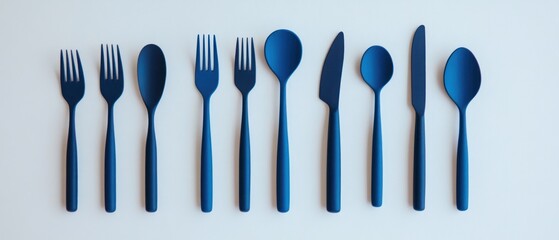 Set of  blue cutlery.