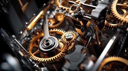A sophisticated mechanical engine, with exposed gears, pistons, and rotating parts, showcasing the innovation and creativity of industrial design.