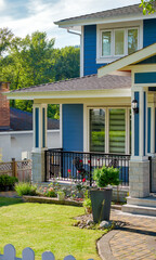 Front yard lawn and corner of residential house on spring season