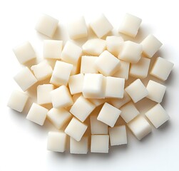 A pile of small white cubed sweets