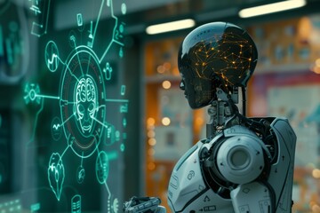 Fototapeta premium Futuristic Robot with Network Interface Technology