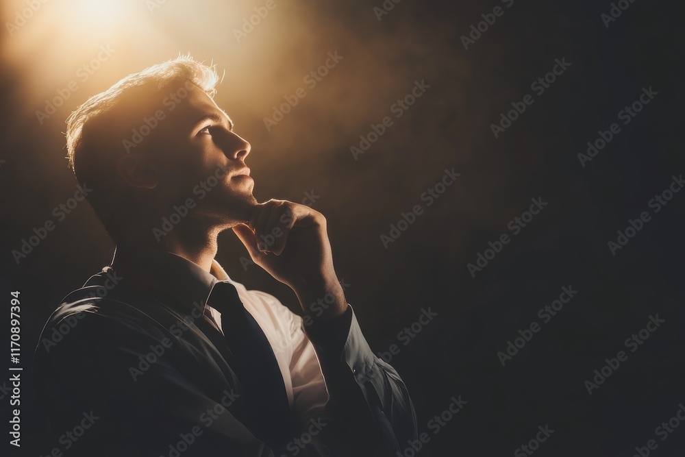 Canvas Prints a man is standing in a dark room, looking up at the ceiling