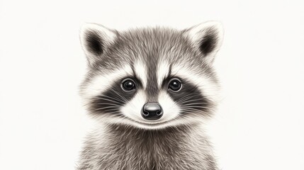 Obraz premium Cute baby raccoon portrait, front view, close-up, detailed fur texture, expressive eyes, 
