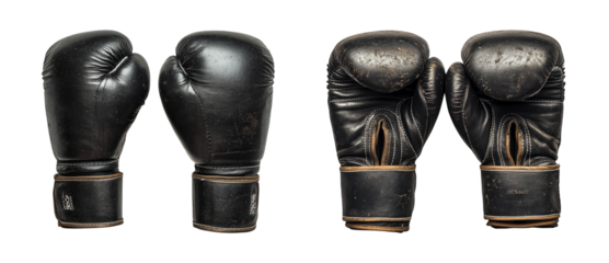 Vintage Black Boxing Gloves on Transparent Background