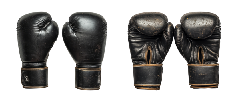 Vintage Black Boxing Gloves on Transparent Background
