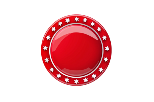 Circular Red Badge with Star Detailing Isolated on Transparent Background - Powered by Adobe