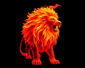 Fire lion on black background image