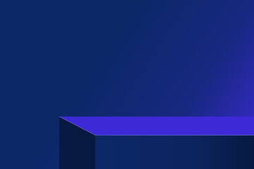 The corner of the blue table with light shining down, Blank blue product studio background, stage, podium for presentation vector illustration design for display cosmetic or beauty product.