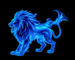 Blue fire lion on black background image