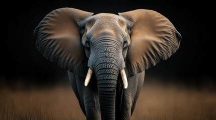 Fototapeta premium Majestic Elephant with Prominent Tusks in Wild Setting Symbolizing Strength and Grandeur