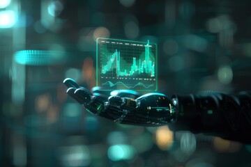 Robotic Hand Holding Financial Data Chart