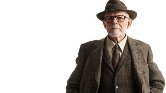 Portrait of an Elderly Man in Vintage Attire Capturing Nostalgic Fashion Trends and Historical Styles for Creative Projects.