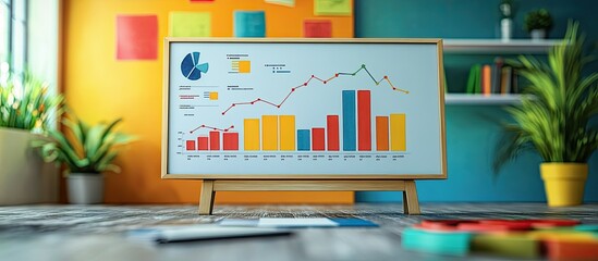 Business Growth Chart on Whiteboard in Creative Office