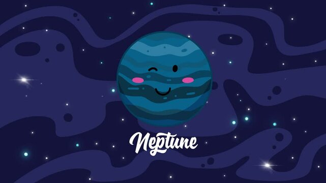 Neptune planet animation vidio for astronomy science. Neptune planet cartoon with space astrology background. 2d animated motion graphic design.