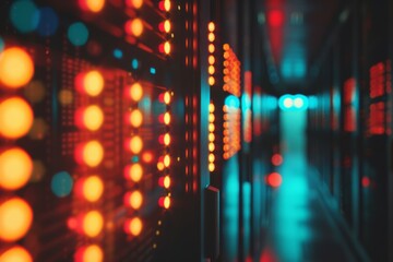 Server Room with Illuminated Data Technology
