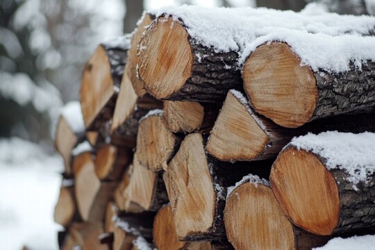 A pile of wood is covered in snow - Powered by Adobe