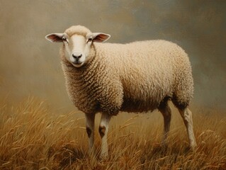 Obraz premium Majestic sheep standing proudly in the golden fields at sunset