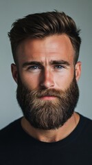 Obraz premium A man with a beard and a blue shirt