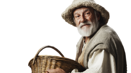 A detailed portrayal of an elderly man dressed in a traditional medieval peasant outfit, perfect for historical projects or storytelling endeavors depicting village life..