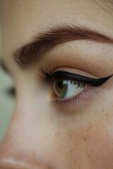 Obraz premium Close-Up of Beautiful Eye with Dramatic Eyeliner and Freckles