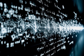 A luminous quantum computer interface with floating holograms of equations and particle simulations