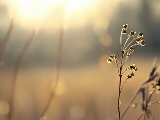 Delicate wildflower stands tall against a glowing golden afternoon backdrop in nature