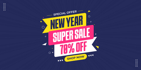 New year super sale banner with discount offer. Special offer promotion banner template. Flash sale special offer banner for social media post or website banner