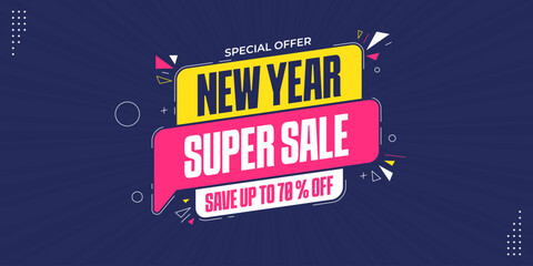 New year super sale banner with discount offer. Special offer promotion banner template. Flash sale special offer banner for social media post or website banner
