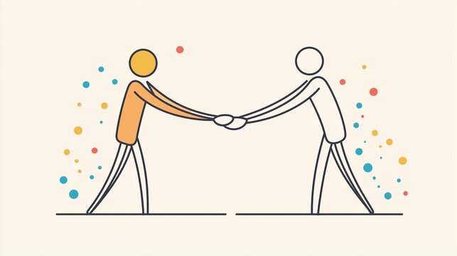 recommend clip art: Simple line art of two abstract figures shaking hands in unity