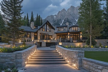 Naklejka premium Elegant French Chateau Surrounded by Nature