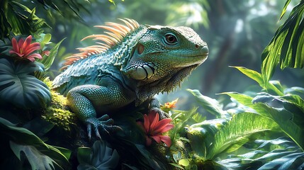 Obraz premium Captivating Wildlife Vibrant Green Reptile Jungle Experience Photo