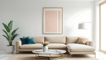 Fototapeta premium Mock up poster frame in Scandinavian style interior. Modern interior design. 
