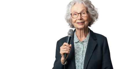 Professional and Empowered: An Old Woman in a Business Blazer Holding a Briefcase, Symbolizing Leadership and Experience.