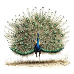 Obraz premium A vibrant peacock displaying its colorful feathers in a natural setting.