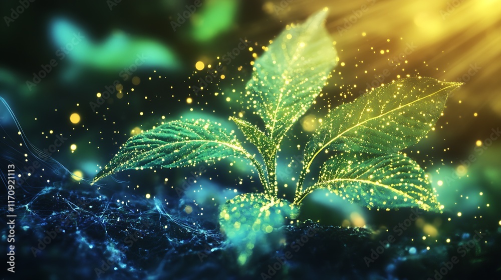Poster illuminated botanical wonder emitting a magical energy in a natural setting : generative ai