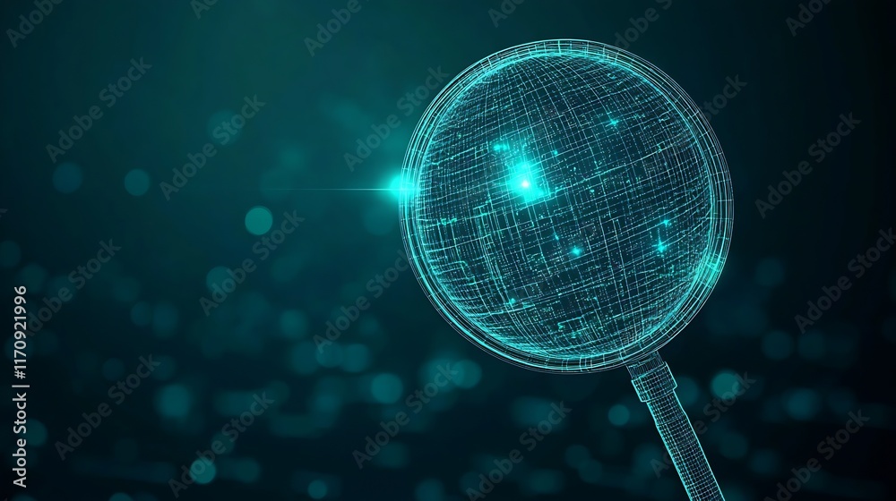 Poster high tech digital magnifying glass representing online information search : generative ai