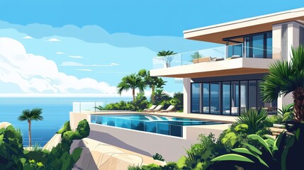 Modern Oceanfront Villa With Infinity Pool and Lush Landscaping