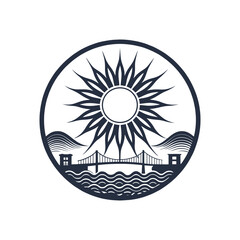  sun silhouette vector line art logo