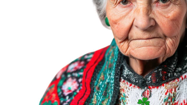 Captivating Portrait of an Elderly Woman Dressed in Traditional Irish Attire Perfect for Cultural and Heritage Projects.