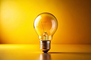 Illuminated Idea: Glowing Light Bulb on Vibrant Yellow Background - Stock Photo