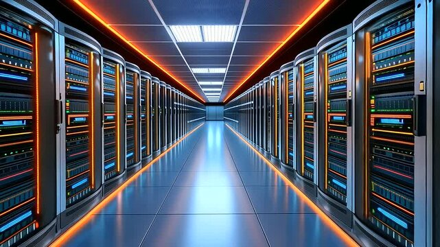 Cutting Edge Server Room with Organized Servers and Colorful Cables
