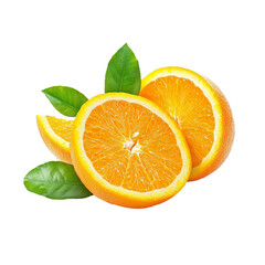 Orange with leaves isolated on white background