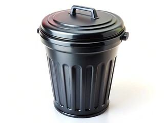 High-Detail Close-Up of a Small Black Trash Bin - Stock Photo