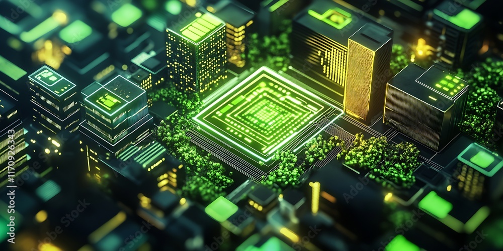 Poster digital landscape of a technologically advanced smart city at night : generative ai