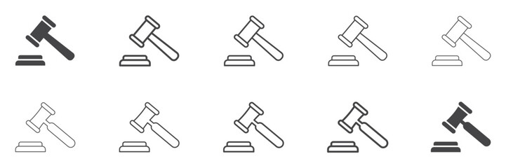 Set of gavel icons, legal gavel. Auction hammer symbols. Judge, hammer. Vector illustration.