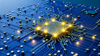 Abstract blue background with glowing data connections, futuristic and tech-inspired