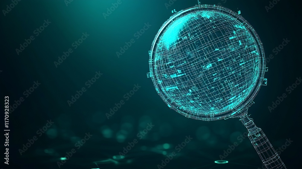 Poster Digital Magnifying Glass Highlighting Cybersecurity and Data Exploration : Generative AI