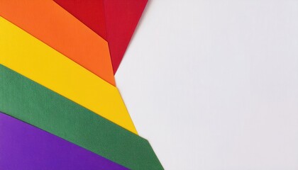 Obraz premium Diagonal Striped Rainbow Pride Flag Design on Minimalist White Background with Copy Space for LGBTQ+ Awareness Campaigns